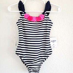 NWT OshKosh Nautical Swimsuit with Flowers